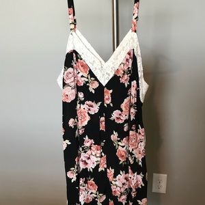 Black Floral Dress With Lace Trim